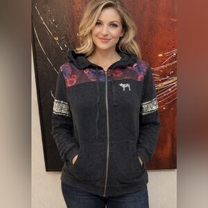 Victoria Secret Pink Tropical Hibiscus Bling Logo Sequins Jacket Hoodie Sz S / P